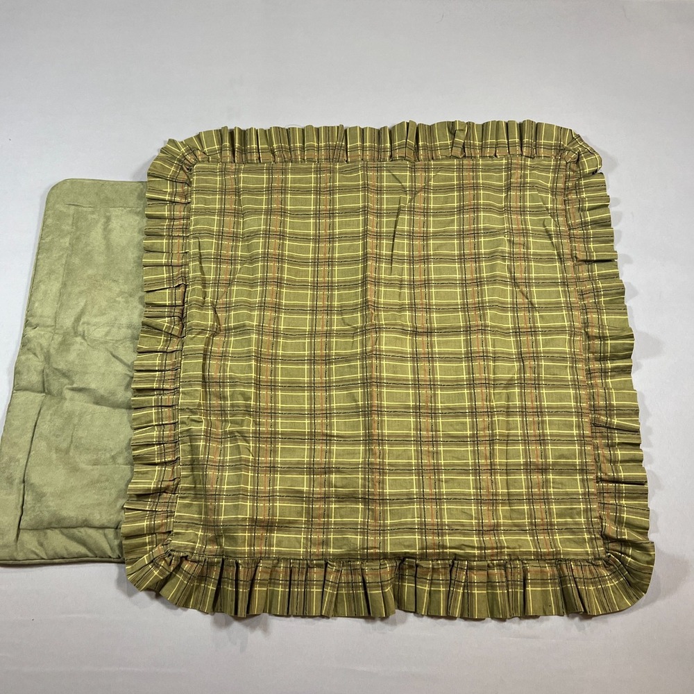 Set Of 2 Donna Sharp Pillowcase Standard Euro Green Plaid Pine Cone Embroidery